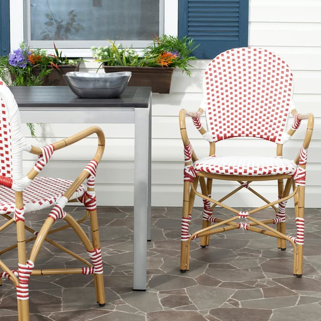 Safavieh Set of  Carla Bistro Arm Chairs Red / White