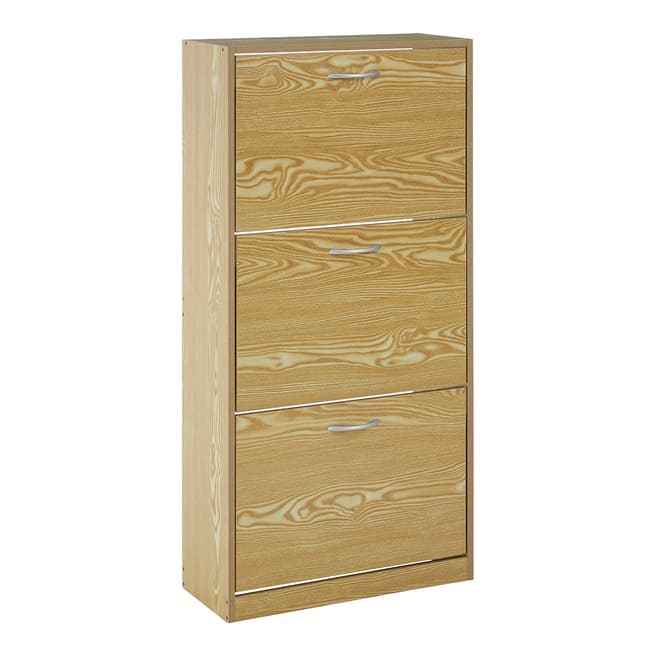 Premier Housewares 3 Tier Shoe Cabinet, Oak Wood