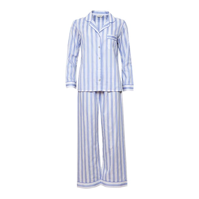 Cyberjammies Blue/White Thea Woven Long Sleeve Stripe Pyjama Set