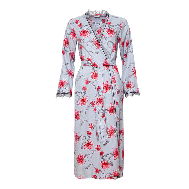 Cyberjammies Muted Grey/Red Nancy Woven Long Sleeve Floral Print Long Robe