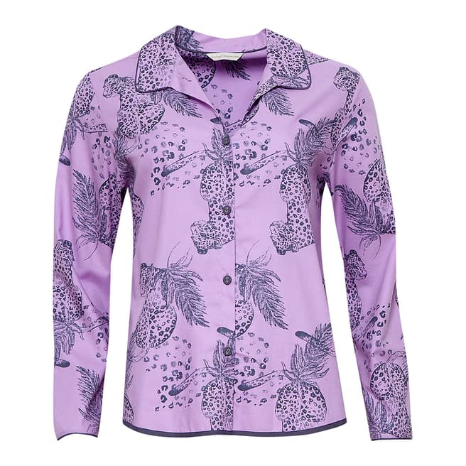 Cyberjammies Dusky Pink /Grey Laura Woven Long Sleeve Leopard Print Pyjama Top