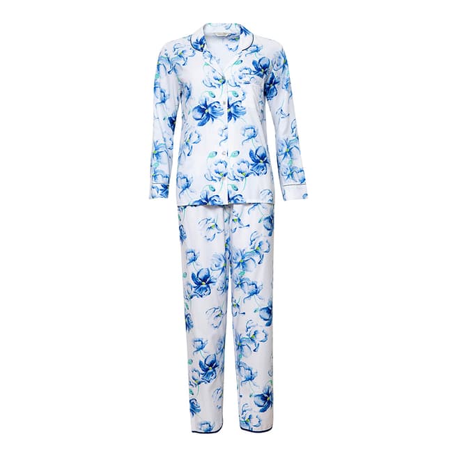 Cyberjammies White/Blue Thea Woven Long Sleeve Floral Print Pyjama Set