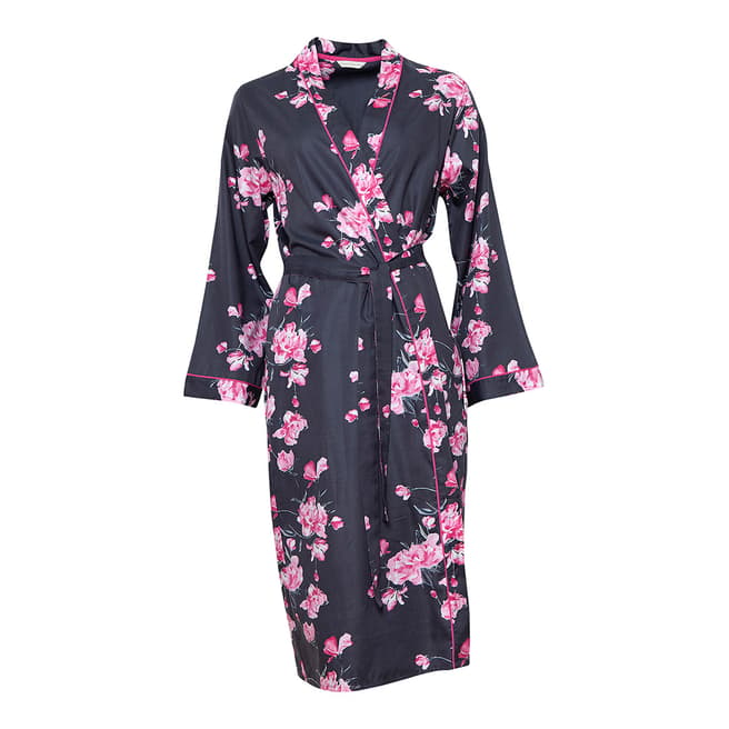 Cyberjammies Dark Grey/Pink Lola Woven Long Sleeve Floral Print Long Robe
