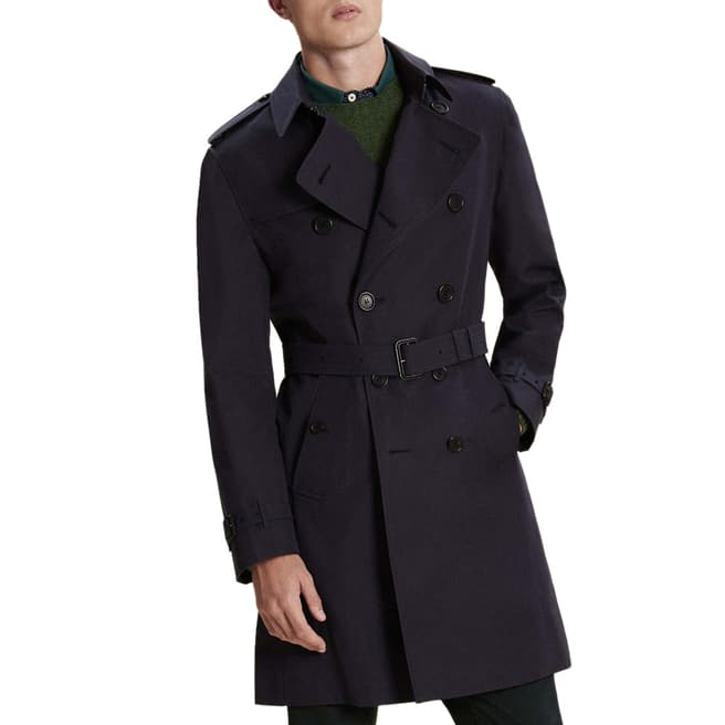 Hackett London Navy Belted Made In London Cotton Mac