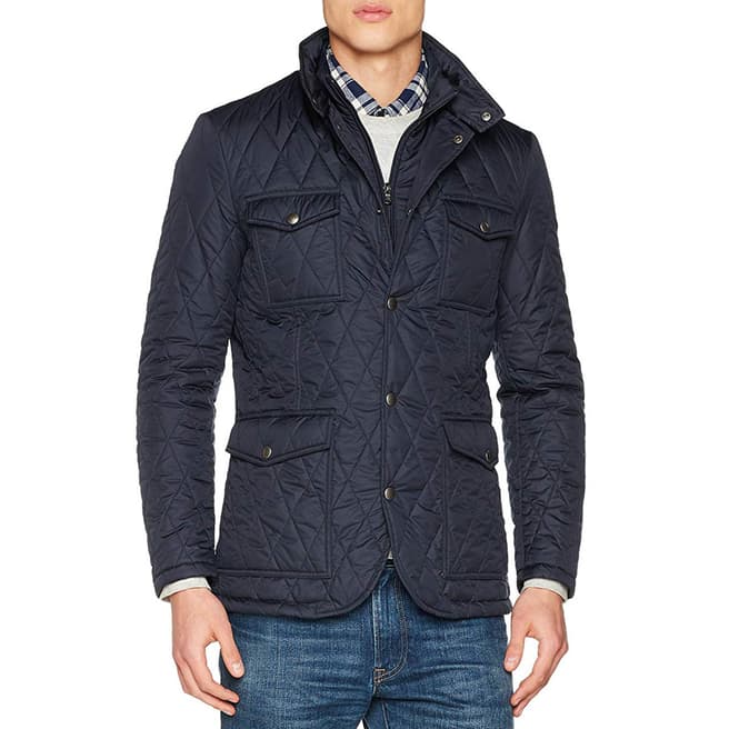 Hackett London Navy Quilted Zip Out Cotton Jacket