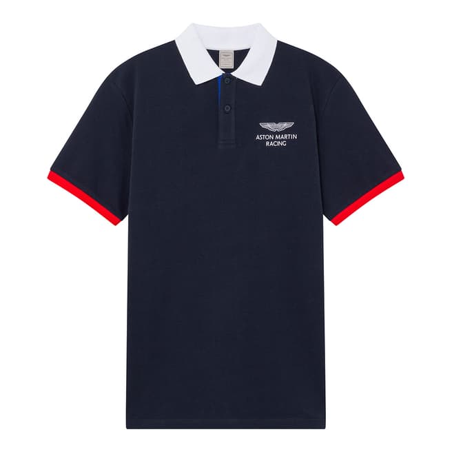 Hackett London Navy AMR Collar Cotton Polo Shirt