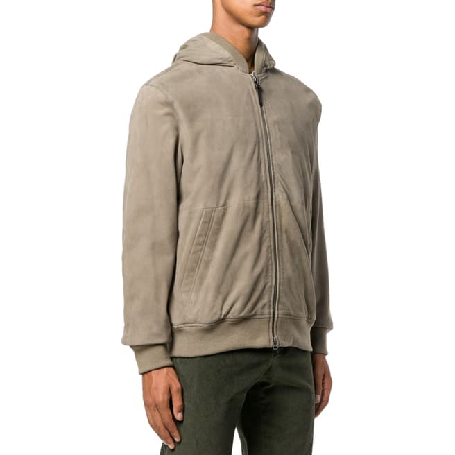 Hackett London Taupe Leather Suede Hoodie