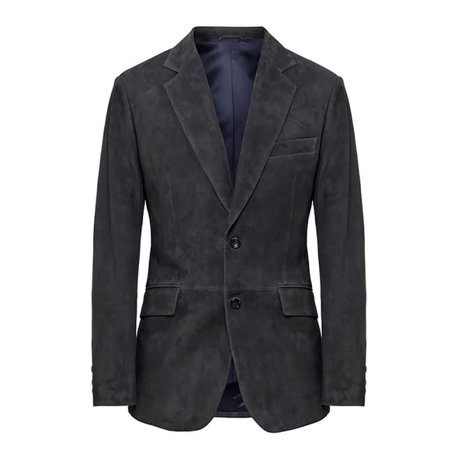 Hackett London Dark Grey Mayfair Suede Suit Jacket