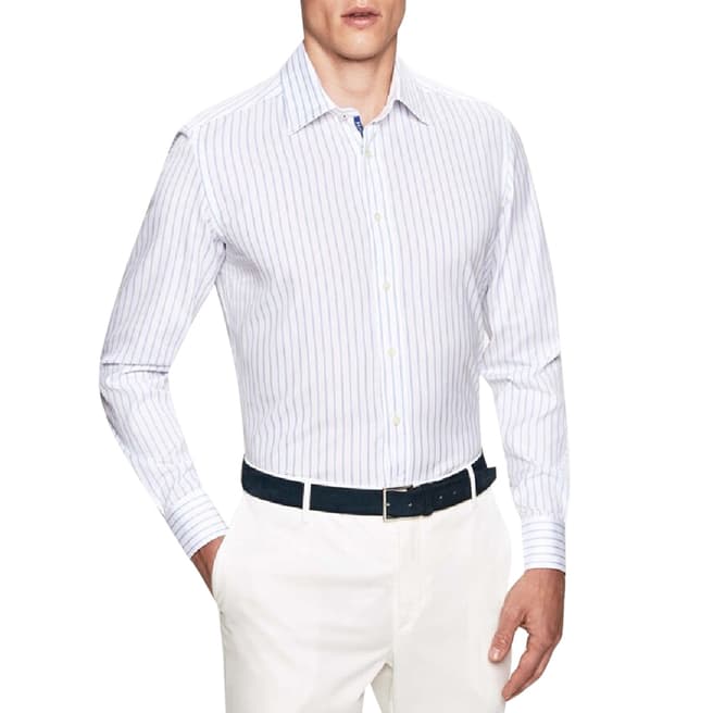 Hackett London White/Blue Bengal Stripe Cotton Shirt
