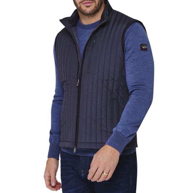 Hackett London Navy Quilted Channel Gilet