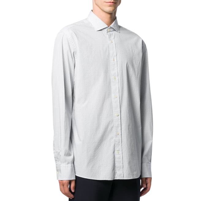 Hackett London White/Sky Printed Slim Cotton Shirt