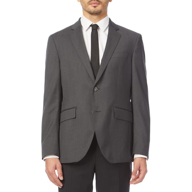 Hackett London Grey Plain Twill Wool Suit Jacket