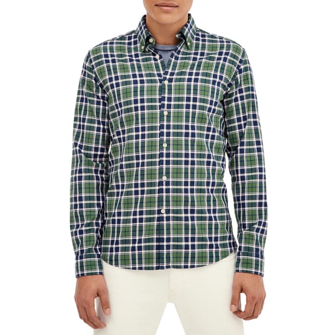 Hackett London Green/Navy Herringbone Slim Cotton Shirt