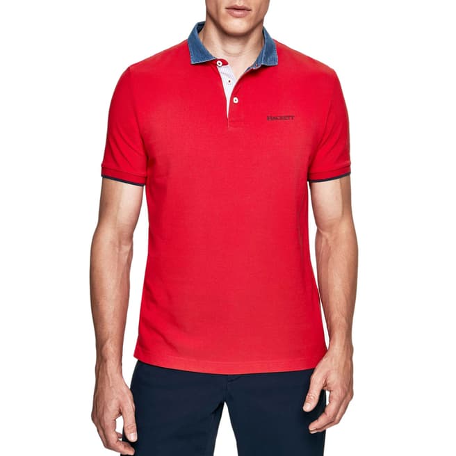Hackett London Red Chambray Slim Cotton Polo Shirt