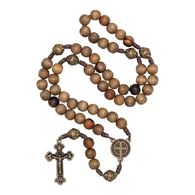 Stephen Oliver 18K Oxidized Gold Plated Rosary Wood Necklace