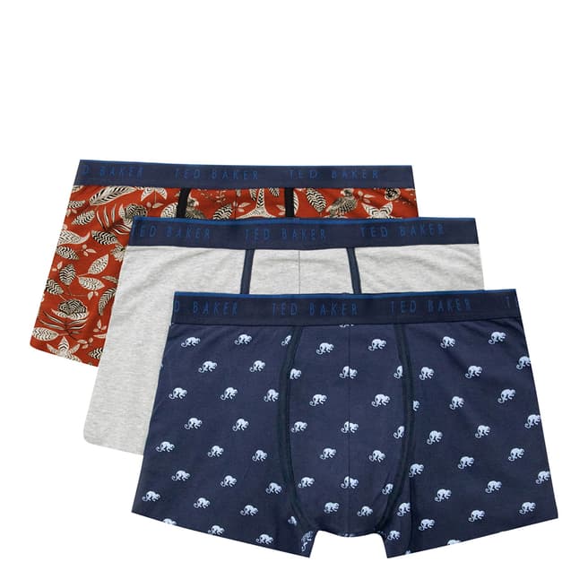 Ted Baker Grey/Red/Navy printed 3pack Trunks