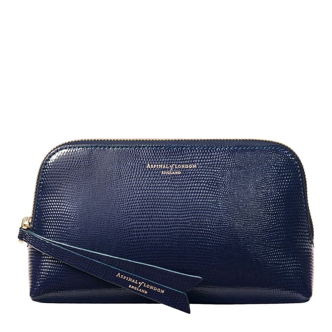 Aspinal of London Midnight Blue Lizard Small Essential Cosmetic Case