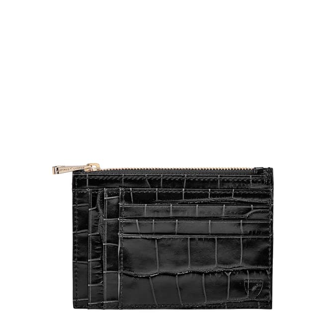 Aspinal of London Double Zip Card Holder Black Croc