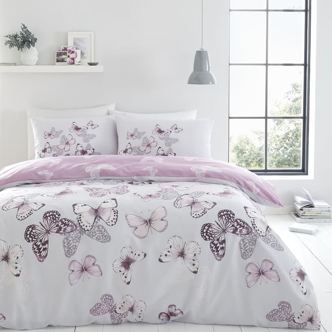 Catherine Lansfield Scatter Butterfly Double Duvet Cover Set, Heather