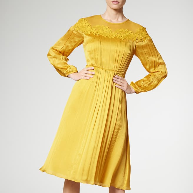 L K Bennett Yellow Isabel Chiffon Lace Silk Dress