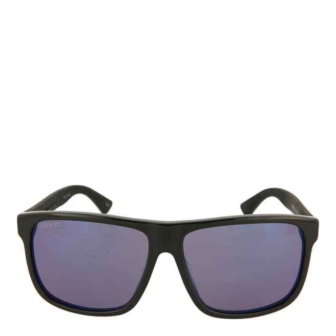 Gucci Men's Shiny Black/Blue Gucci Sunglasses