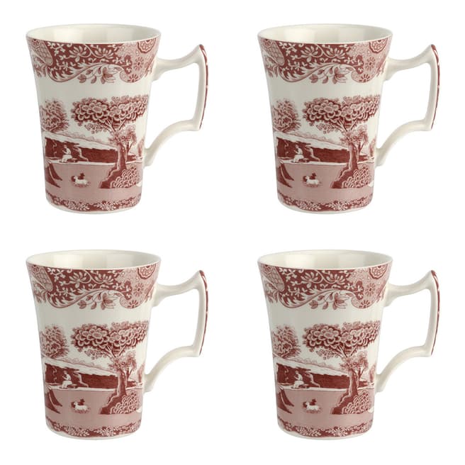 Spode Set of 4 Cranberry Italian Mugs, 280ml