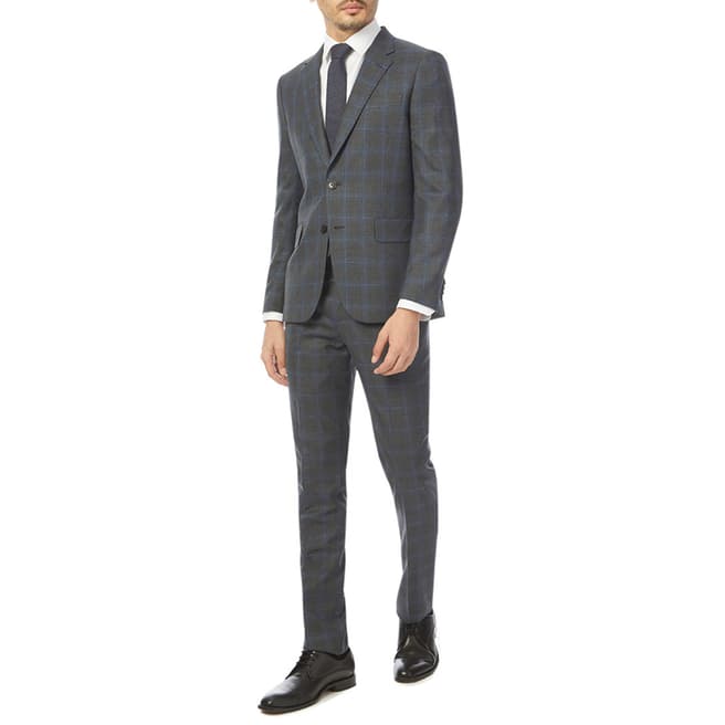 PAUL SMITH Grey/Blue Check Soho Wool Suit