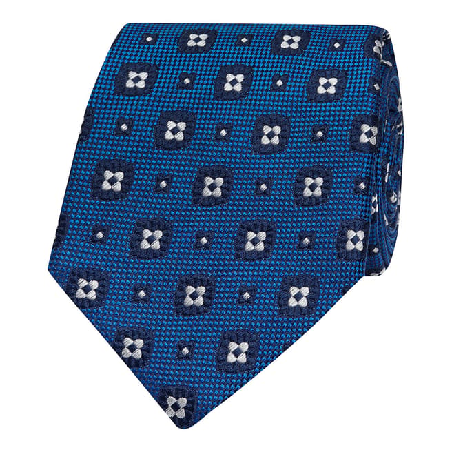 T M Lewin Blue Geometric Flower Silk Tie