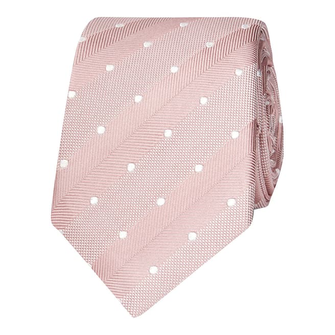 T M Lewin Pink Herringbone Spot Silk Tie