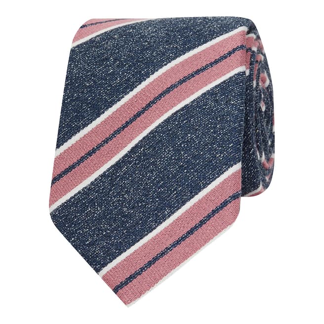 T M Lewin Navy/Pink College Stripe Wool abd Silk Tie
