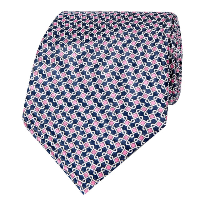 T M Lewin Navy/Pink Chain Print Silk Tie