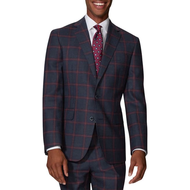 T M Lewin Navy Check Dominion Slim Fit Wool Jacket