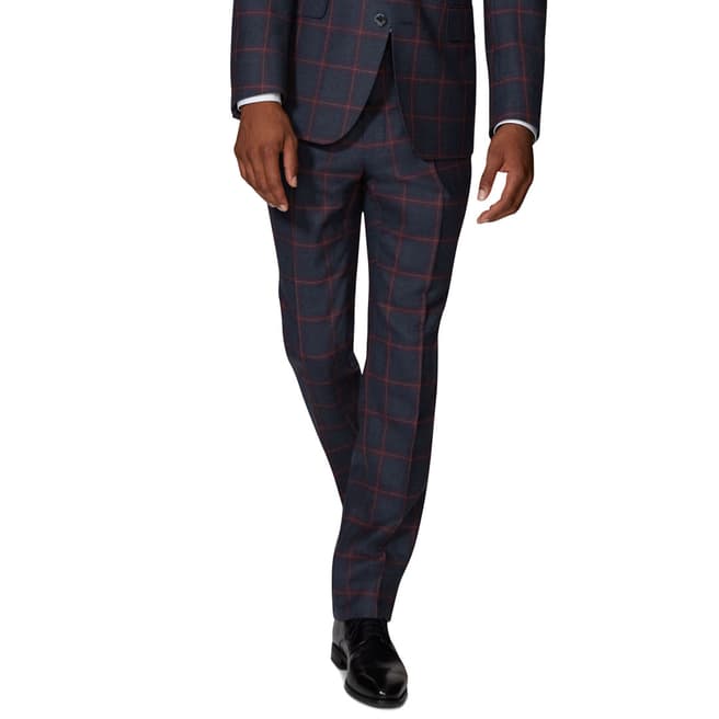 T M Lewin Navy Check Dominion Slim Fit Wool Trousers