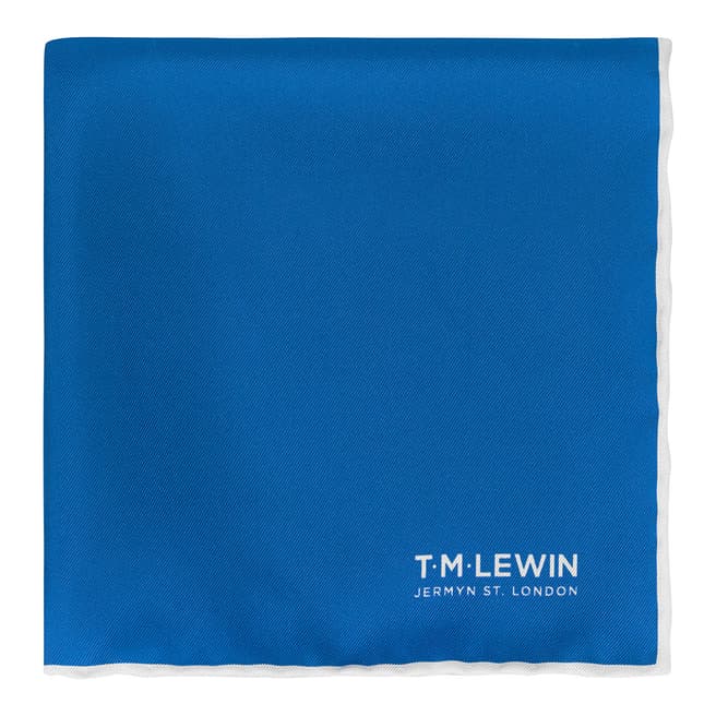 T M Lewin Royal Blue Plain Silk Pocket Square