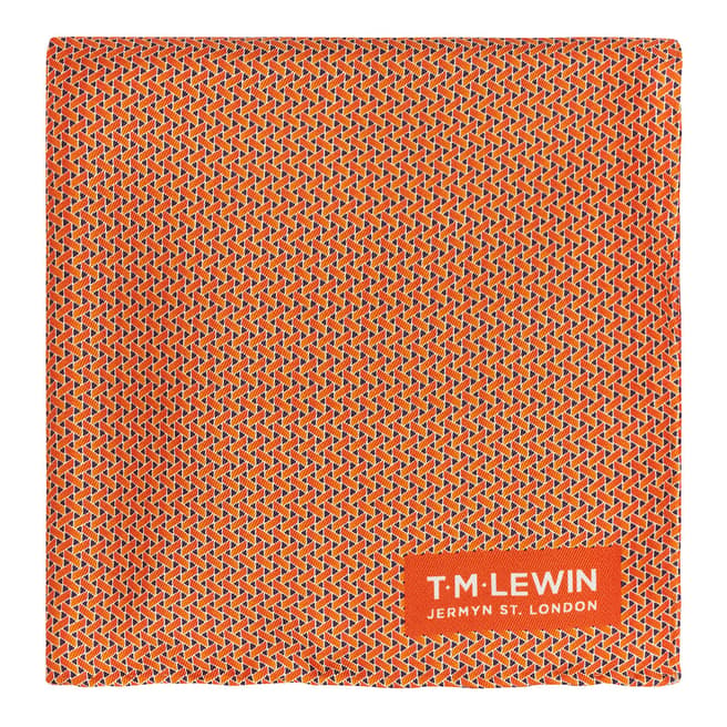 T M Lewin Orange Basket Weave Silk Pocket Square