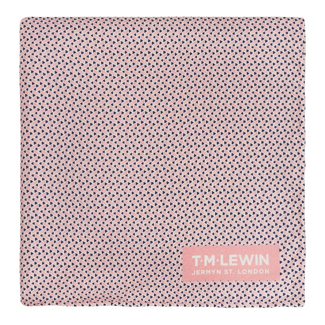 T M Lewin Pink Basket Weave Silk Pocket Square