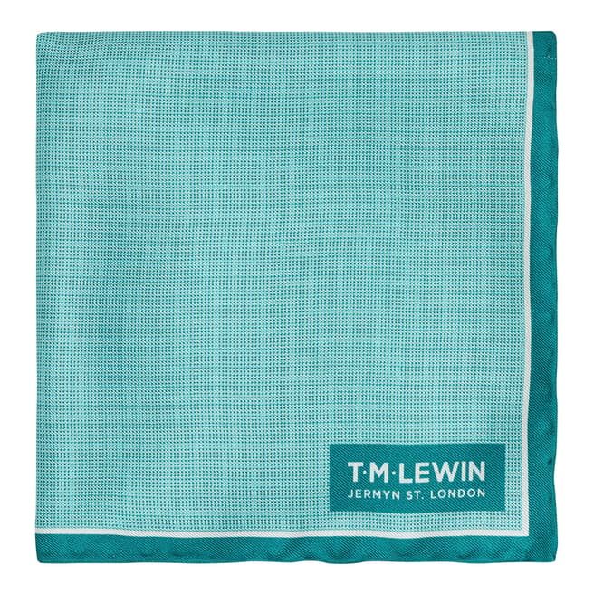 T M Lewin Blue Border Silk Pocket Square