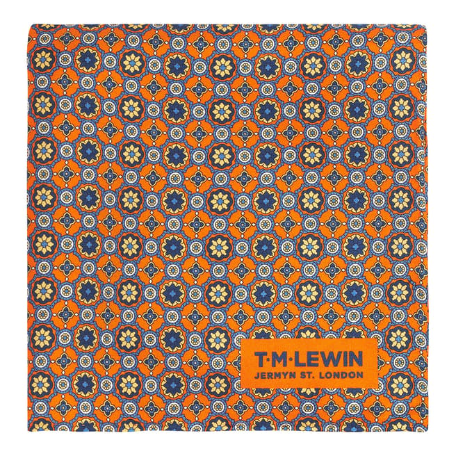 T M Lewin Orange Geometric Tile Silk Pocket Square
