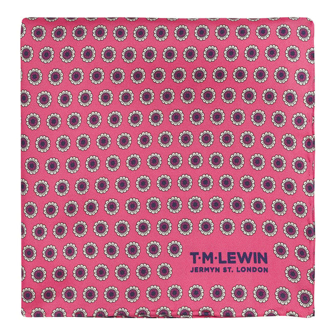 T M Lewin Pink Geometric Flower Silk Pocket Square