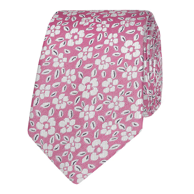 T M Lewin Pink Floral Jacquard Silk Slim Tie