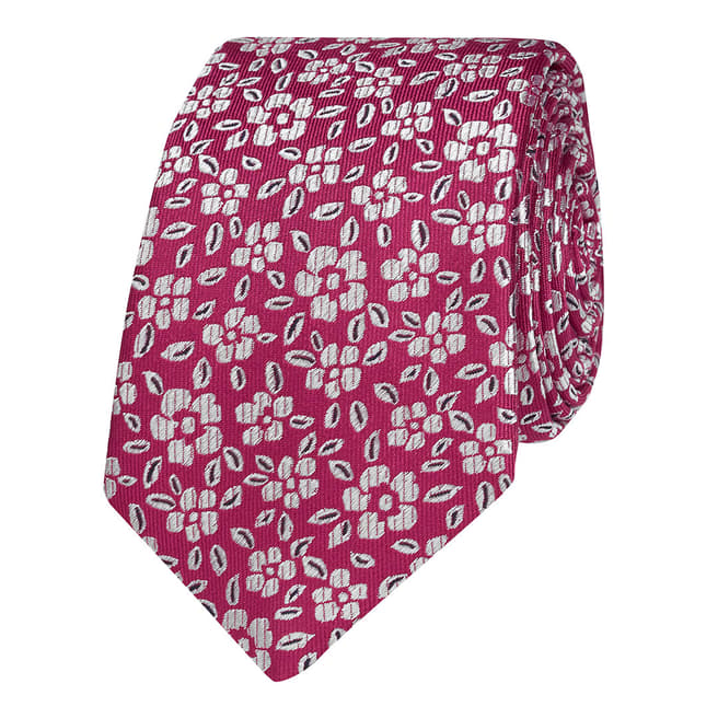 T M Lewin Fuschia Floral Jacquard Silk Slim Tie