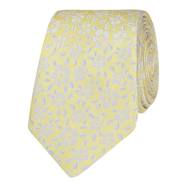 T M Lewin Yellow Floral Jacquard Silk Slim Tie