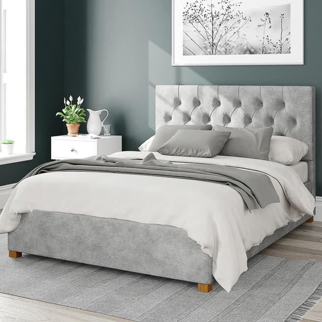 Aspire Furniture Olivier Kimiyo Linen Double Ottoman Bed, Silver