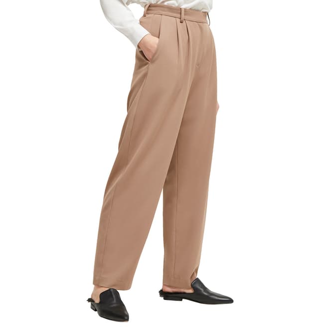 French Connection Beige Amato Double Pleated Trousers