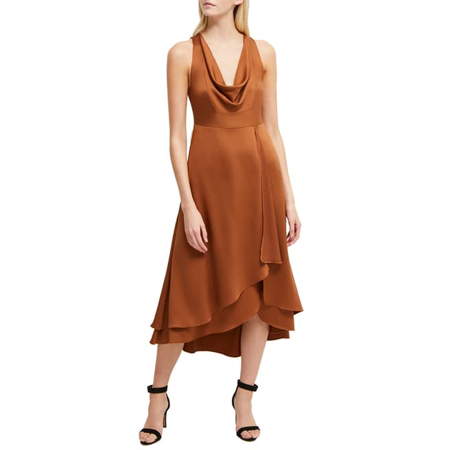 French Connection Cinnamon Alessia Satin Cowl Neck Dress