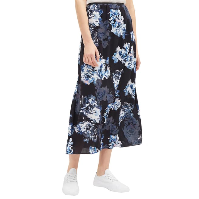 French Connection Blue/Black Caterina Crepe Midi Wrap Skirt