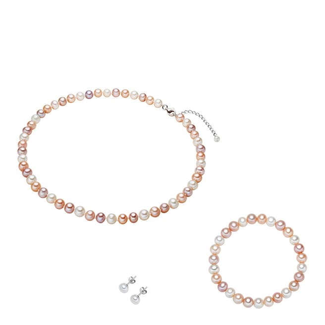 Nova Pearls Copenhagen White/Orange/Lilac Freshwater Pearl Necklace, Bracelet and Earring Set