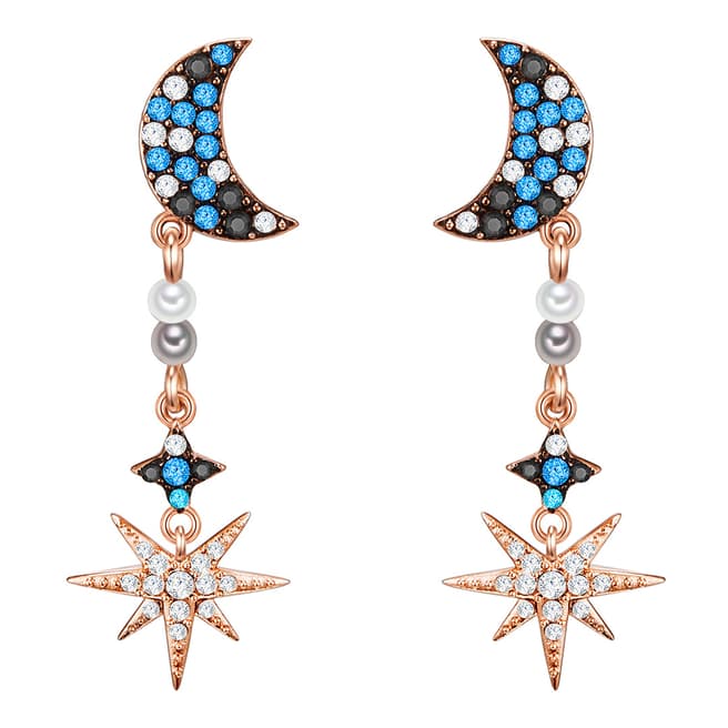Saint Francis Crystals Rose Gold/White/Blue Crystal Star and Moon Earrings