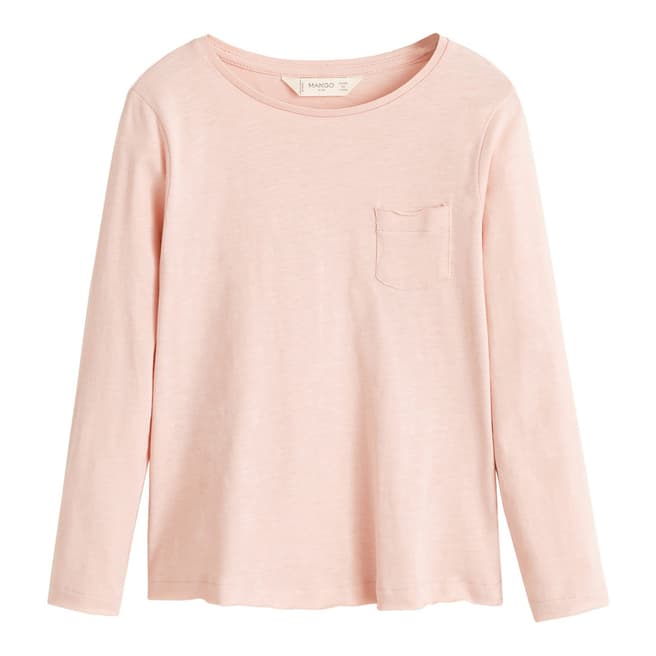 Mango Girl's Pink Pocket Cotton T-Shirt