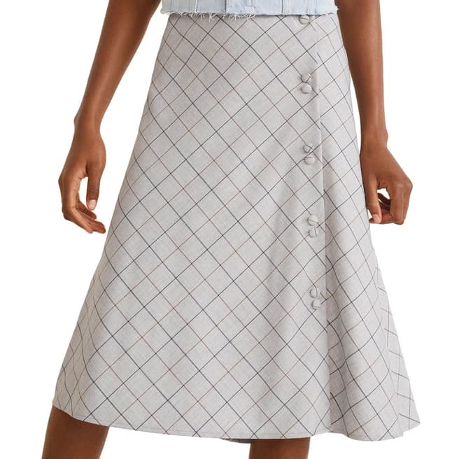 Mango Grey Buttoned Checked Skirt